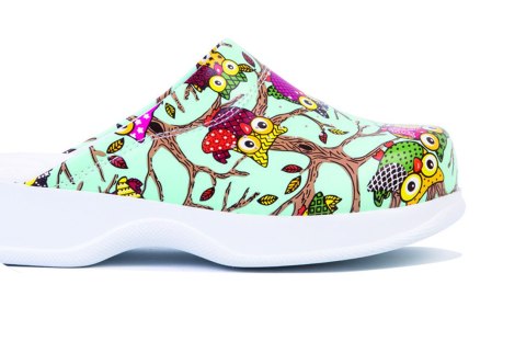 CARINE DOUBLE ROZM. 44 Trepy dla medyków, chodaki pełne, sowa/błekit, NT 056