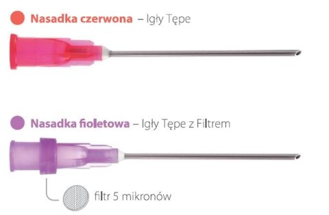 SOL-M 18G 2" 1,2 x 50 mm Igła tępa z filtrem 5 mikronów, jednorazowa, 100 szt.