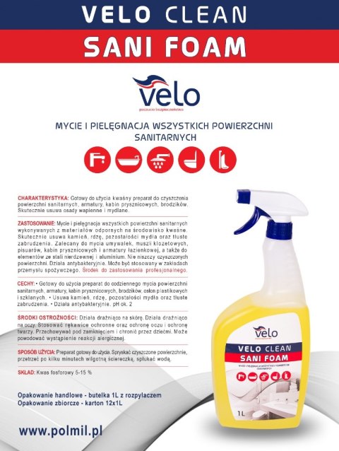 VELO CLEAN SANI FOAM 1 l Preparat do czyszczenia powierzchni sanitarnych