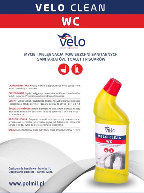 VELO CLEAN WC 1 l Żel myjąco-wybielający przeznaczony do mycia sanitariatów
