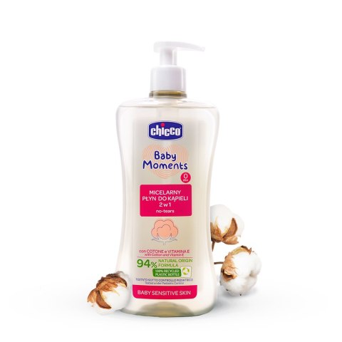 CHICCO BABY MOMENTS 0M+ 500 ml Micelarny płyn do kąpieli 2w1, z witaminą E i olejkiem