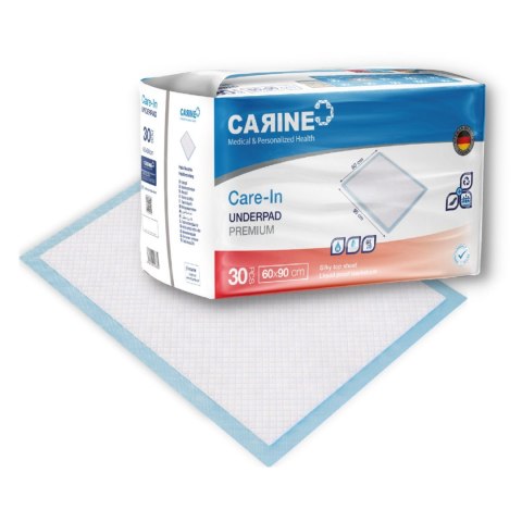 CARINE 60 x 90 cm Podkłady dla dorosłych jednorazowe, niebieskie, 1000 ml, 30 szt.