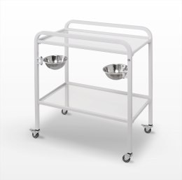UBM SZ-M Stolik zabiegowy z miskami, na kółkach, szkło hartowane