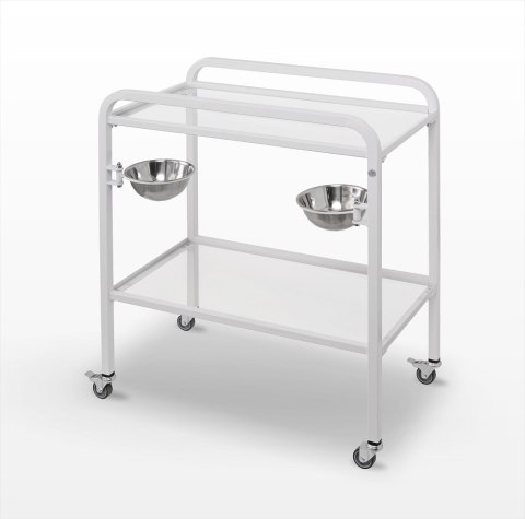 UBM SZ-M Stolik zabiegowy z miskami, na kółkach, szkło hartowane