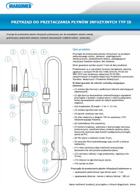 MARGOMED IS Przyrząd do infuzji, jałowy, bez ftalanów