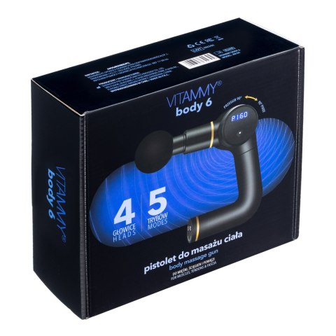 VITAMMY BODY 6 CZARNY Pistolet do masażu ciała, obrotowy uchwyt, lekki i bezpieczny