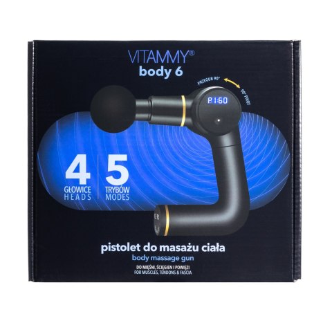 VITAMMY BODY 6 CZARNY Pistolet do masażu ciała, obrotowy uchwyt, lekki i bezpieczny