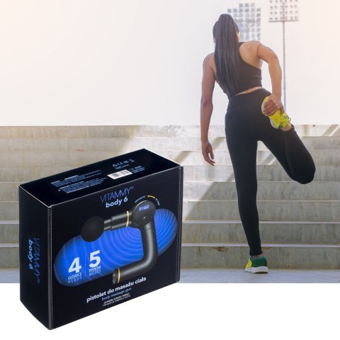 VITAMMY BODY 6 CZARNY Pistolet do masażu ciała, obrotowy uchwyt, lekki i bezpieczny