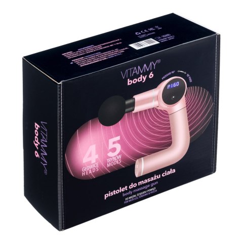 VITAMMY BODY 6 RÓŻOWY Pistolet do masażu ciała, ergonomiczny uchwyt obrotowy