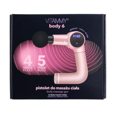VITAMMY BODY 6 RÓŻOWY Pistolet do masażu ciała, ergonomiczny uchwyt obrotowy