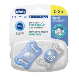 CHICCO PHYSIO MICRO 0-2M Smoczek silikonowy, do uspokajania, niebieski, 2 szt.