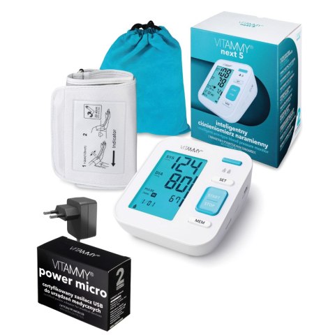 VITAMMY NEXT 5 + POWER MICRO Ciśnieniomierz z funkcją głosową i mankietem