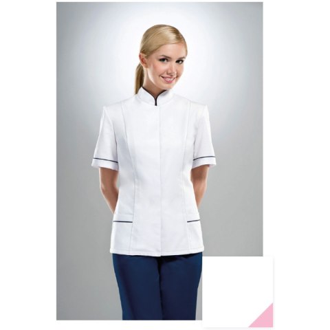 STELO ROZM. 44 Bluza medyczna rozpinana ze stójką, różowe wstawki, 71026R/WHTH/44