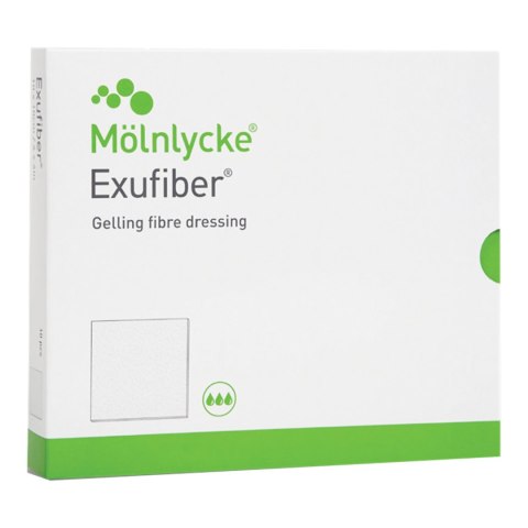 MÖLNLYCKE EXUFIBER AG 4,5×10 cm Opatrunek żelujący z włókien, przeciwbakteryjny, 10 szt.
