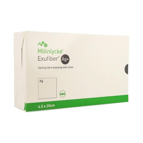MÖLNLYCKE EXUFIBER AG 4,5×20 cm Opatrunek żelujący z włókien, przeciwbakteryjny, 10 szt.