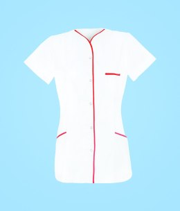 STELO ROZM. XXXL Tunika medyczna rozpinana, czerwona lamówka, 88023/WHTT/XXXL