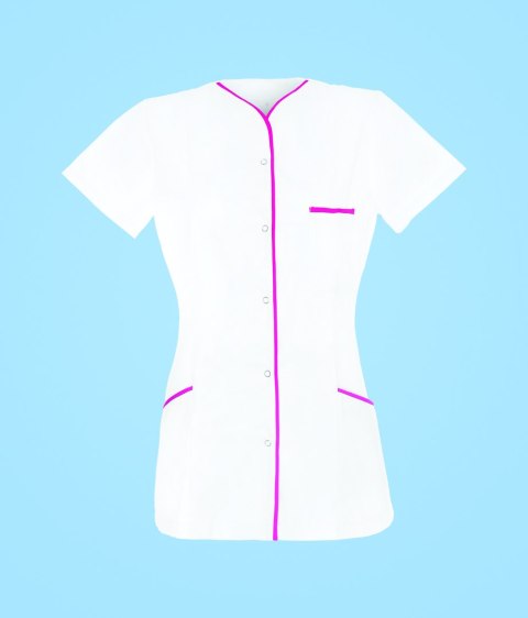 STELO ROZM. XXS Tunika medyczna rozpinana, lamówka różowa, 88024/WHTT/XXS