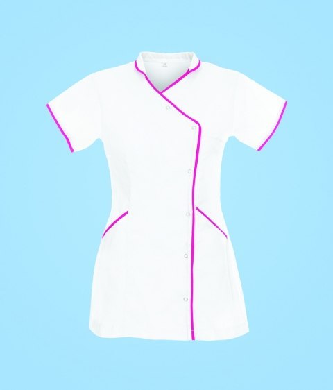 STELO ROZM. XL Tunika medyczna rozpinana ze stójką, różowa lamówka, 88044/WHTT/XL