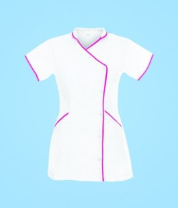 STELO ROZM. XXS Tunika medyczna rozpinana ze stójką, różowa lamówka, 88044/WHTT/XXS