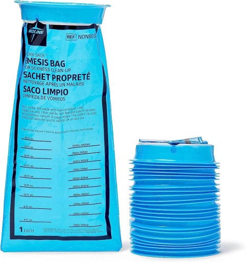 Worek na wymiociny 2L, 144 szt., niebieski polietylen, pierścień uszczelniający