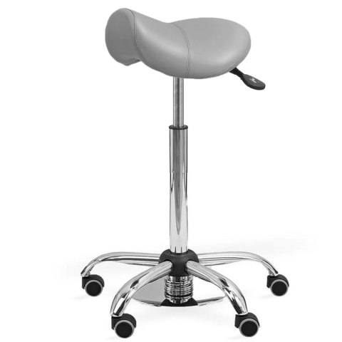 UBM ERGO STS SZARY 16 Taboret medyczny siodłowy tapicerowany z podnóżkiem, mobilny