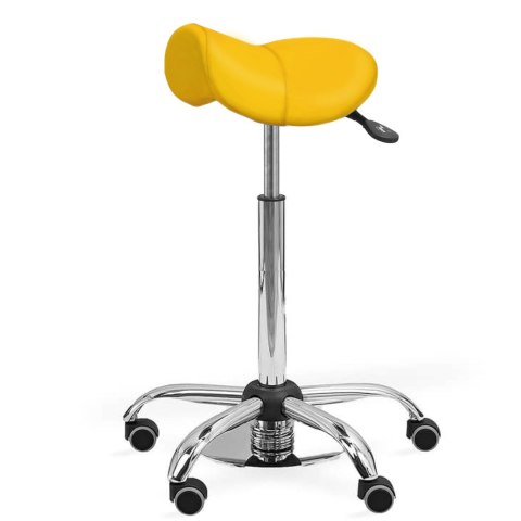 UBM ERGO STS ŻÓŁTY 14 Taboret medyczny siodłowy tapicerowany z podnóżkiem, mobilny