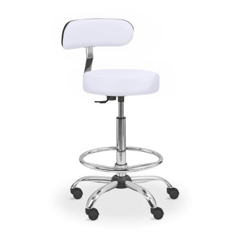 UBM LEKO-1-OP BIAŁY 01 Taboret lekarski, z podnóżkiem i oparciem, regulowana wysokość