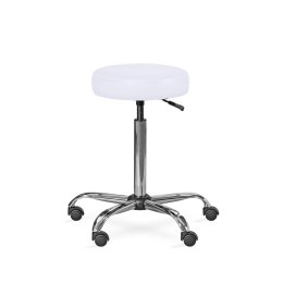 UBM LEKO BIAŁY 01 Taboret lekarski, tapicerowany taboret medyczny z metalową podstawą