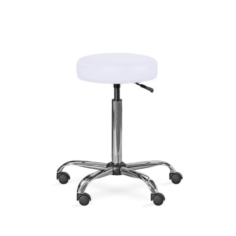 UBM LEKO BIAŁY 01 Taboret lekarski, tapicerowany taboret medyczny z metalową podstawą