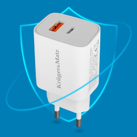 Ładowarka sieciowa Kruger&Matz GaN dual USB z funkcją Power Delivery i Quick Charge