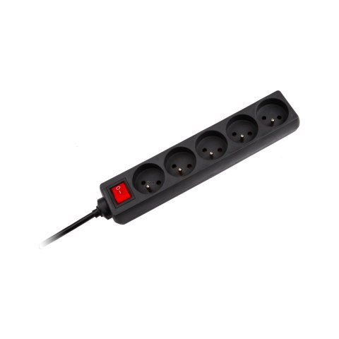 Przedłużacz 5 gniazd 1,5m typu francuskiego z przełącznikiem (3x1,0mm) Rebel czarny