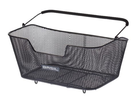 Kosz tylny na bagażnik BASIL BASE L + haczyki mocujące, roz. L, stalowy czarny (WYPRZEDAŻ -50%)