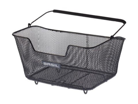 Kosz tylny na bagażnik BASIL BASE M + haczyki mocujące, roz. M, stalowy czarny (WYPRZEDAŻ -50%)