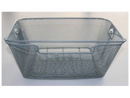 Kosz tylny na bagażnik BASIL BASKET-4 + haczyki mocujące Bottom hooks, stalowy srebrny (WYPRZEDAŻ -50%)