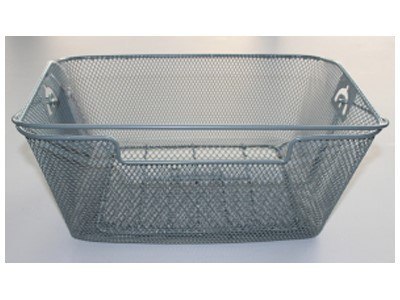 Kosz tylny na bagażnik BASIL BASKET-4 + haczyki mocujące Bottom hooks, stalowy srebrny (WYPRZEDAŻ -50%)