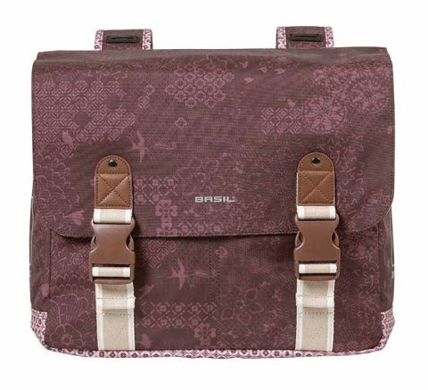 Sakwa podwójna BASIL BOHEME DOUBLE PANNIER BAG 35L Universal Bridge System, wodoodporna fig red (WYPRZEDAŻ -50%)