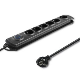 Qoltec Listwa zasilająca antyprzepięciowa | 6 gniazd | 3m | Czarna