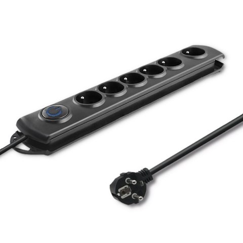Qoltec Listwa zasilająca antyprzepięciowa | 6 gniazd | 3m | Czarna