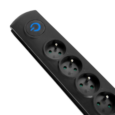 Qoltec Listwa zasilająca antyprzepięciowa | 8 gniazd | 1.8m | Czarna