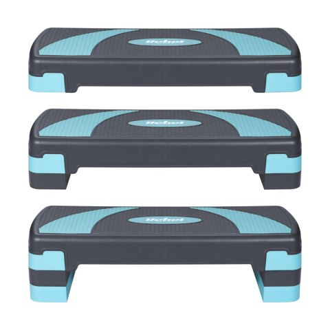 Step do aerobiku i ćwiczeń fitness, 3 stopnie, 78cm, szaro-niebieski, REBEL ACTIVE