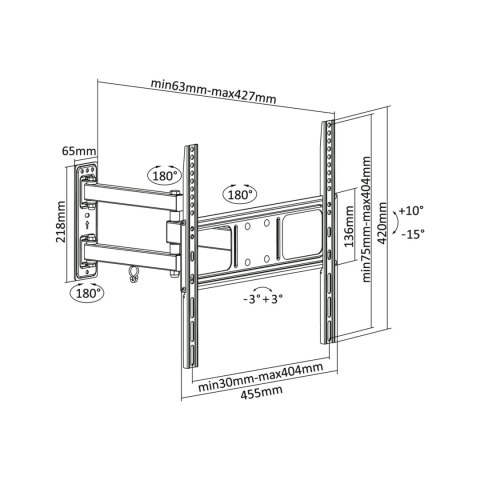 Uchwyt do ściany 32-55 cali czarny LPA52-443 (regulacja w pionie i w poziomie)