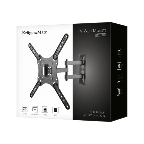 Uchwyt do ściany Kruger&Matz do LED TV 23-55 cali czarny (regulacja w pionie i w poziomie)