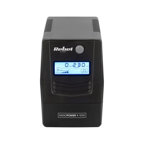 Zasilacz awaryjny komputerowy UPS REBEL model Nanopower Plus 1000 ( offline, 1000VA / 600W , 230 V , 50Hz , LCD , USB , RJ45 )