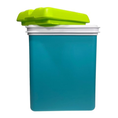 Lodówka turystyczna 15L KAMAI EDA na wkłady mrożące, turkusowa z białą rączką i zieloną pokrywą, pojemność