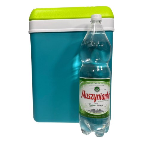 Lodówka turystyczna 15L KAMAI EDA na wkłady mrożące, turkusowa z białą rączką i zieloną pokrywą, pojemność