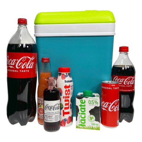 Lodówka turystyczna 15L KAMAI EDA na wkłady mrożące, turkusowa z białą rączką i zieloną pokrywą, pojemność