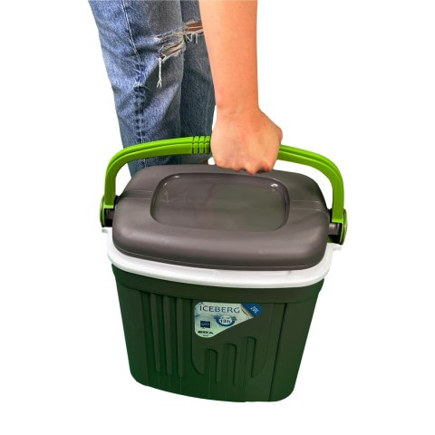 Lodówka turystyczna 20L KAMAI ICEBERG na wkłady mrożące, ciemno-szara z zieloną rączką