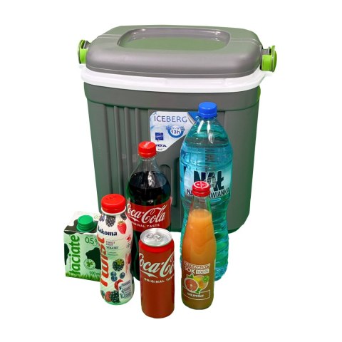 Lodówka turystyczna 20L KAMAI ICEBERG na wkłady mrożące, ciemno-szara z zieloną rączką