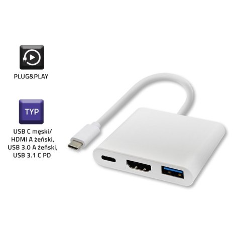Qoltec Hub Adapter USB-C 3.1 3w1 | USB 3.0 | HDMI 4K | USB-C 3.1 PD 100W