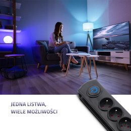 Qoltec Listwa zasilająca antyprzepięciowa | 8 gniazd | 3m | Czarna